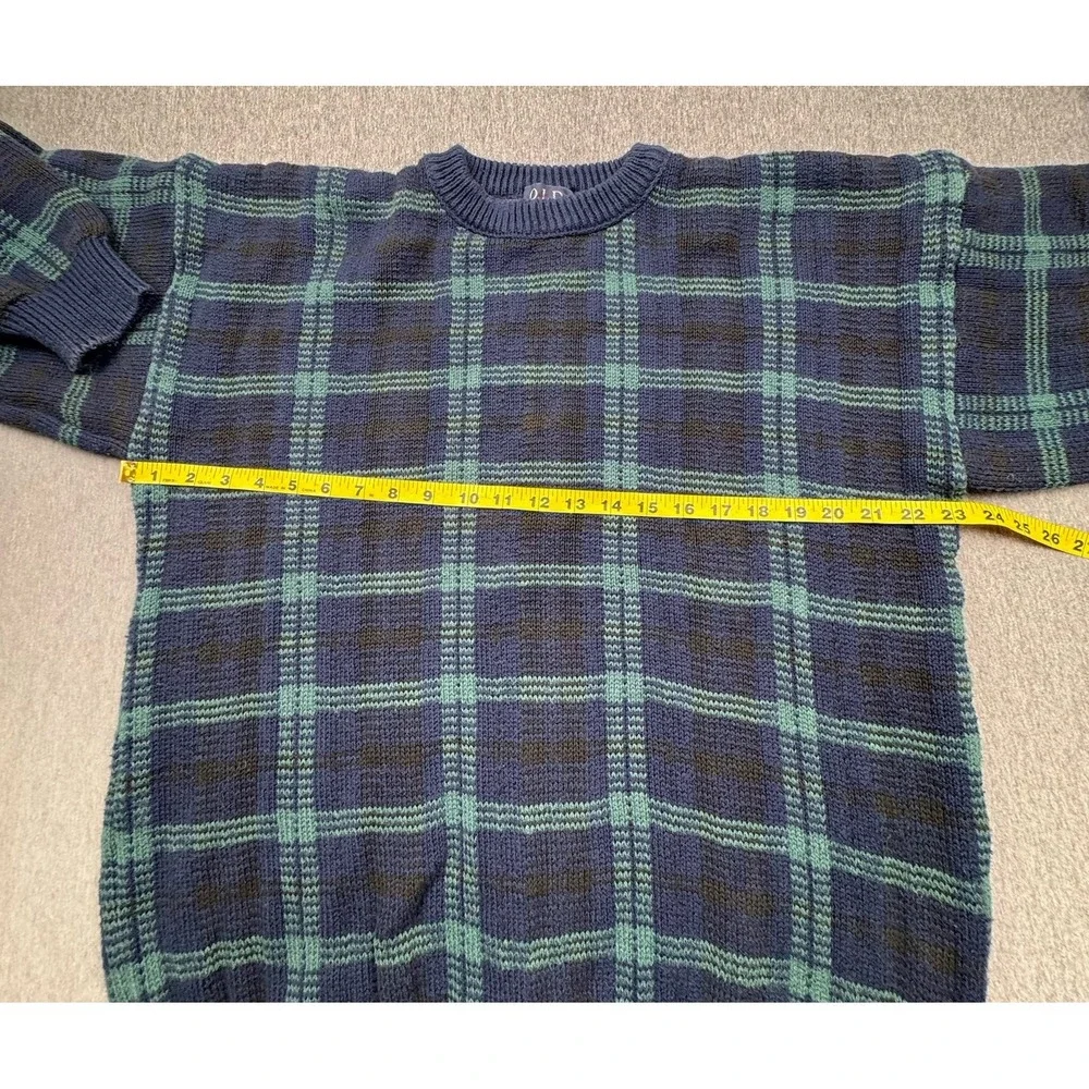 Old Glory Sweater Green Blue Mens Sz L Heavy Cotton Made in USA Vtg Knit Grandpa